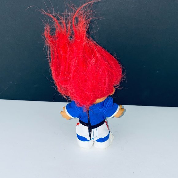 Russ Troll Doll Red Hair #1 Jersey Sports Player Blue White Outfit Toy Figure - Picture 4 of 4